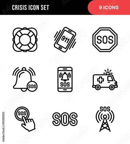 Line Art Crisis Emergency Support Outline Icon Set Emergency Service