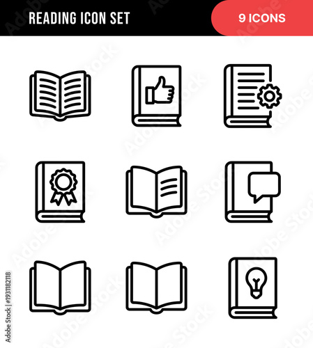 Modern Line Art Book Icon Set with Different Symbol Concept