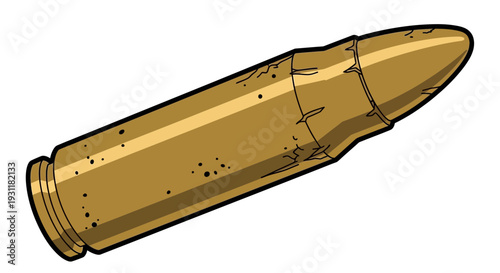 Golden bullet, ammunition, projectile, weapon part, isolated on white background