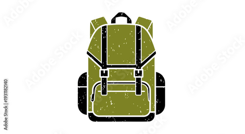 Green backpack icon with grunge texture