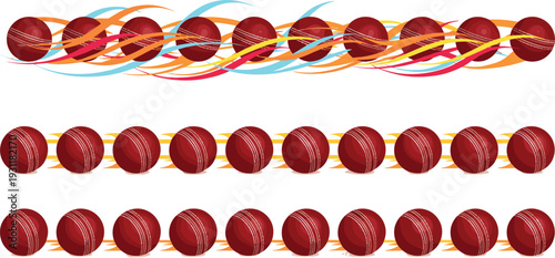 Cricket Ball Motion Trail Icon Set with Dynamic Speed Lines and Seam Detail for Sports Branding, Tournament Graphics, and Action Design