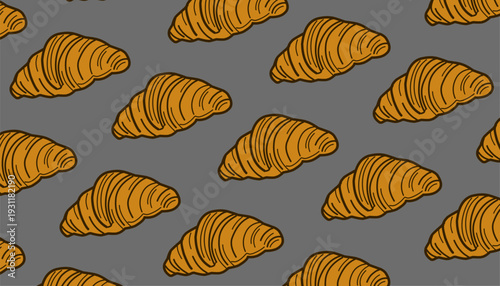Croissant seamless pattern illustration. Hand drawn bakery background. Minimalist pastry food wallpaper. Orange and white vector. Bread shop textile design.