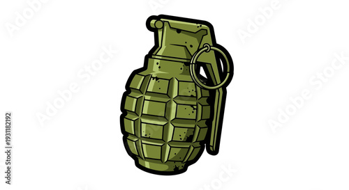 Green hand grenade illustration on white background