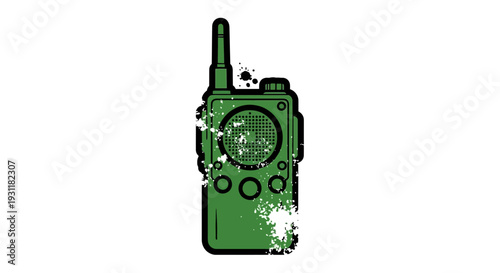 Green walkie talkie illustration with grunge texture