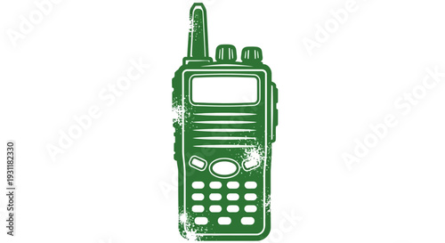Green walkie-talkie illustration with distressed texture