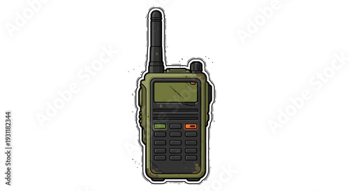 Green walkie talkie with antenna on white background