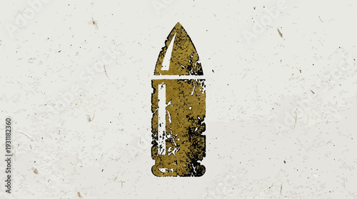 Grunge bullet icon, vintage ammunition symbol, weathered texture