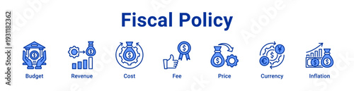 Fiscal Policy icon Banner and collection