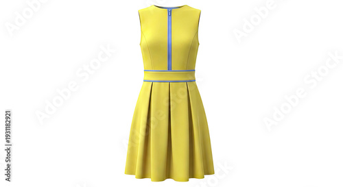 Sleeveless Yellow Dress with Zipper and Pleated Skirt