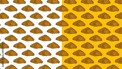 Croissant seamless pattern illustration. Hand drawn bakery background. Minimalist pastry food wallpaper. Orange and white vector. Bread shop textile design.