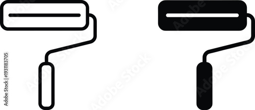 Paint roller icons in outline and solid styles, representing wall painting, home renovation, surface coating, maintenance work, and DIY improvement tools for construction and decorating projects.