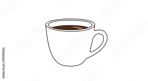Simple white ceramic coffee mug filled with dark hot espresso or tea shown as a clean minimalist icon for morning routines and breaks.
