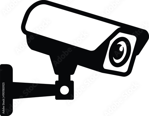 Security surveillance camera icon isolated in solid style, representing CCTV monitoring, property protection, safety surveillance, and video security technology for public safety and access control