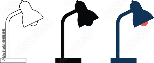 Set of modern adjustable desk lamps in different styles and colors, minimalist task lighting fixtures isolated, ideal for workspace illumination, office décor, and contemporary interior design.