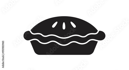 Black silhouette of a whole freshly baked pie with steam vents on the top crust representing homemade pastry and bakery food products.