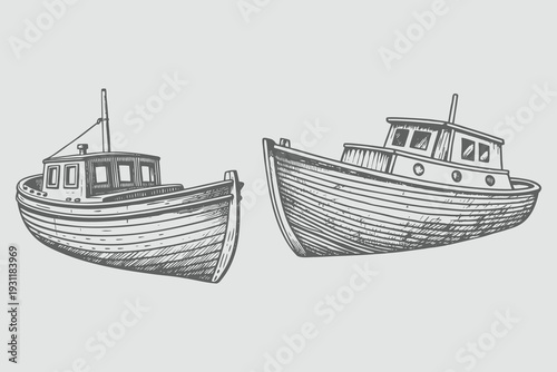 retro vintage hand drawn Boat illustration. engraving style Transport Boat element. Eps 10