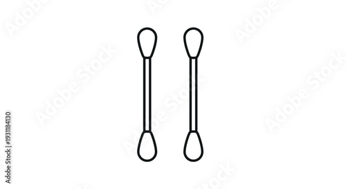 Two identical cotton swabs or q-tips used for personal hygiene health care and makeup application shown as a simple outline.