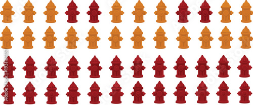 Fire Hydrant Icon Pattern Set in Red and Yellow with Repeating Emergency Water Safety Equipment for Urban Infrastructure Design