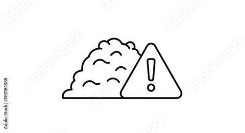 Outline illustration of a pile of materials with a triangular warning exclamation mark sign indicating a hazard.