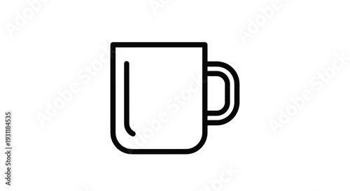 Minimalist black outline of a simple coffee mug or cup perfect for kitchen-related icons or beverage symbols.