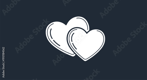 Two interconnected white heart outlines on a dark blue background perfect for symbolizing love, romance, and shared emotions.
