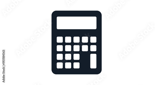 Simple dark blue calculator icon representing math, accounting, business finance, and educational calculations.