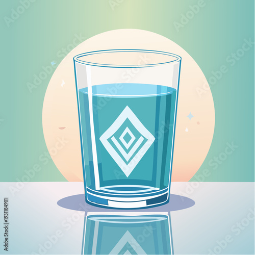 A refreshing glass of water with a geometric design reflecting its purity and clarity