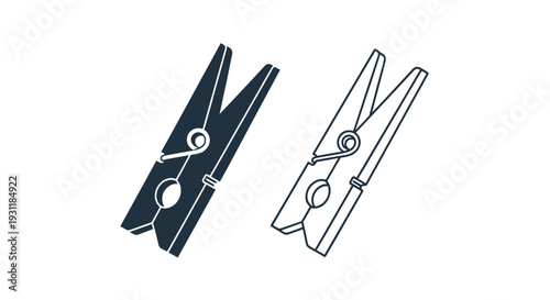 Pair of wooden style clothespins shown in contrasting solid and outline styles for laundry, household, or craft design applications.