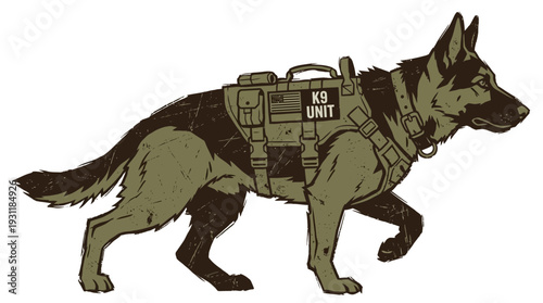 German Shepherd K9 Unit Dog with Tactical Vest