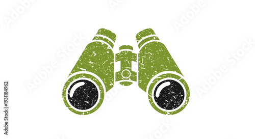 Green binoculars icon with grunge texture on white background