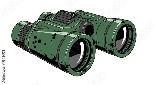 Green binoculars on white background