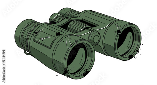 Green Binoculars on White Background