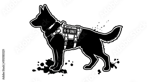 K-9 Unit German Shepherd Silhouette with Ink Splatters