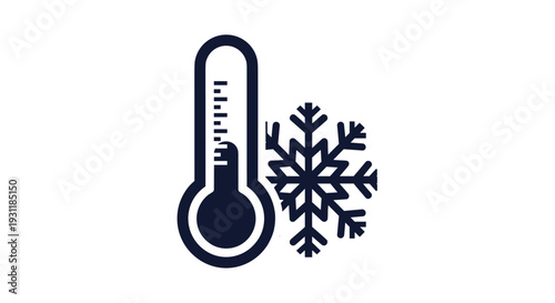 Cold weather icon featuring a thermometer with a low reading and a large snowflake signifying winter and freezing temperatures.
