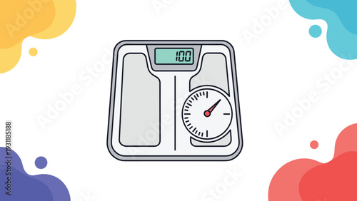 Modern bathroom weighing scale featuring both a digital numeric display and an analog dial with a red needle for weight tracking.