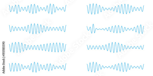 Audio Waves Icon Set. Sound Waveform Signal Equalizer Frequency Vector Collection for Music, Podcast and Recording. Podcast soundwave line of voice. 