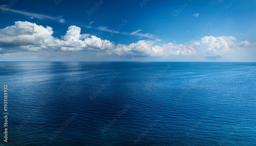 Fototapeta premium Cloudy Blue Sky Above A Blue Surface Of The Sea
