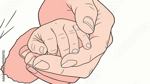 A parent holds their child's small hand gently in a warm scene showing love and bonding. This moment captures the closeness shared.