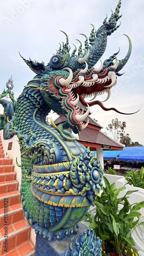 Exquisitely crafted Thai-made Naga statues are available for visitors to admire and worship.