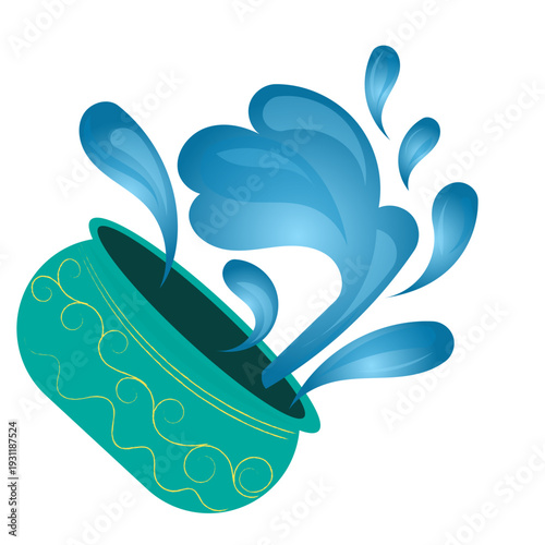 Illustration of water pot and splashing - water festival in Thailand