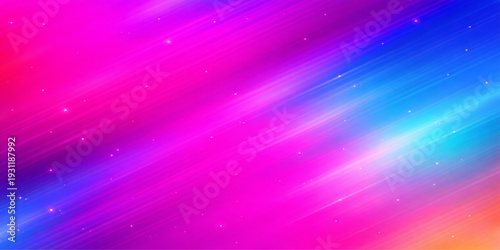 A vibrant abstract purple background features colorful light motion and a bright gradient pattern of pink and violet waves blending into a textured star backdrop for a modern wallpaper design