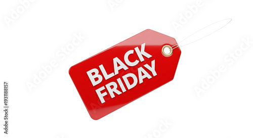 Red Black Friday sale tag with string for shopping promotions