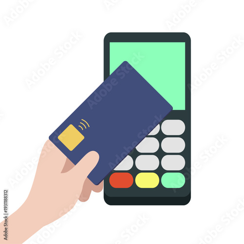  POS端末にクレジットカードをかざしNfc決済をしている手のベクターイラスト
