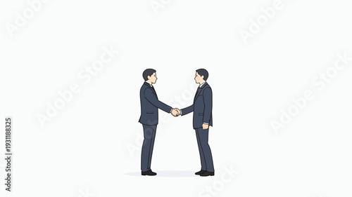 Two men in suits shake hands to signify agreement in a business office. They show a moment of cooperation and mutual respect.