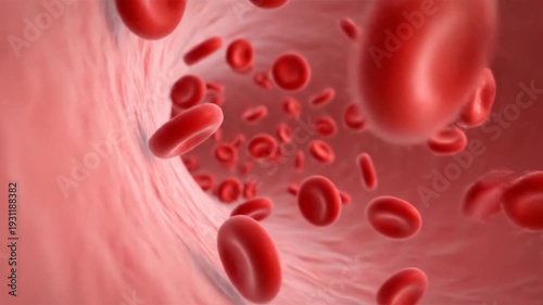 Red blood cells flowing through vessel.