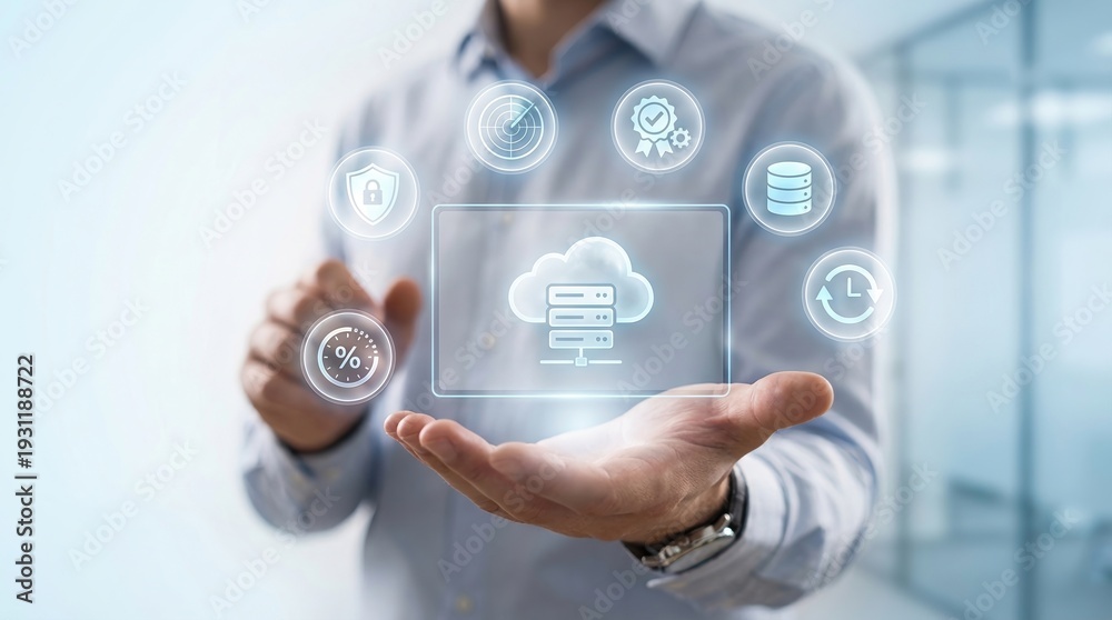Obraz premium cloud computing, data storage, server, network security, information technology, database, it infrastructure management for enterprise business using modern futuristic technology.