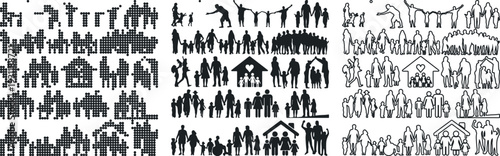 Black vector seamless pattern with tree and bird silhouettes in an urban grunge style design