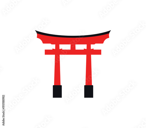 Traditional Red Torii Gate Icon, Shinto Shrine Symbol