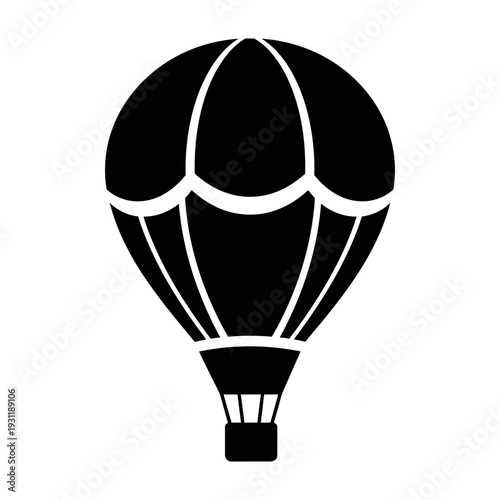 Black Silhouette Hot Air Balloon Icon Isolated on White Background