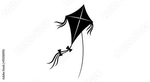 Black Silhouette Kite Flying High Against White Background